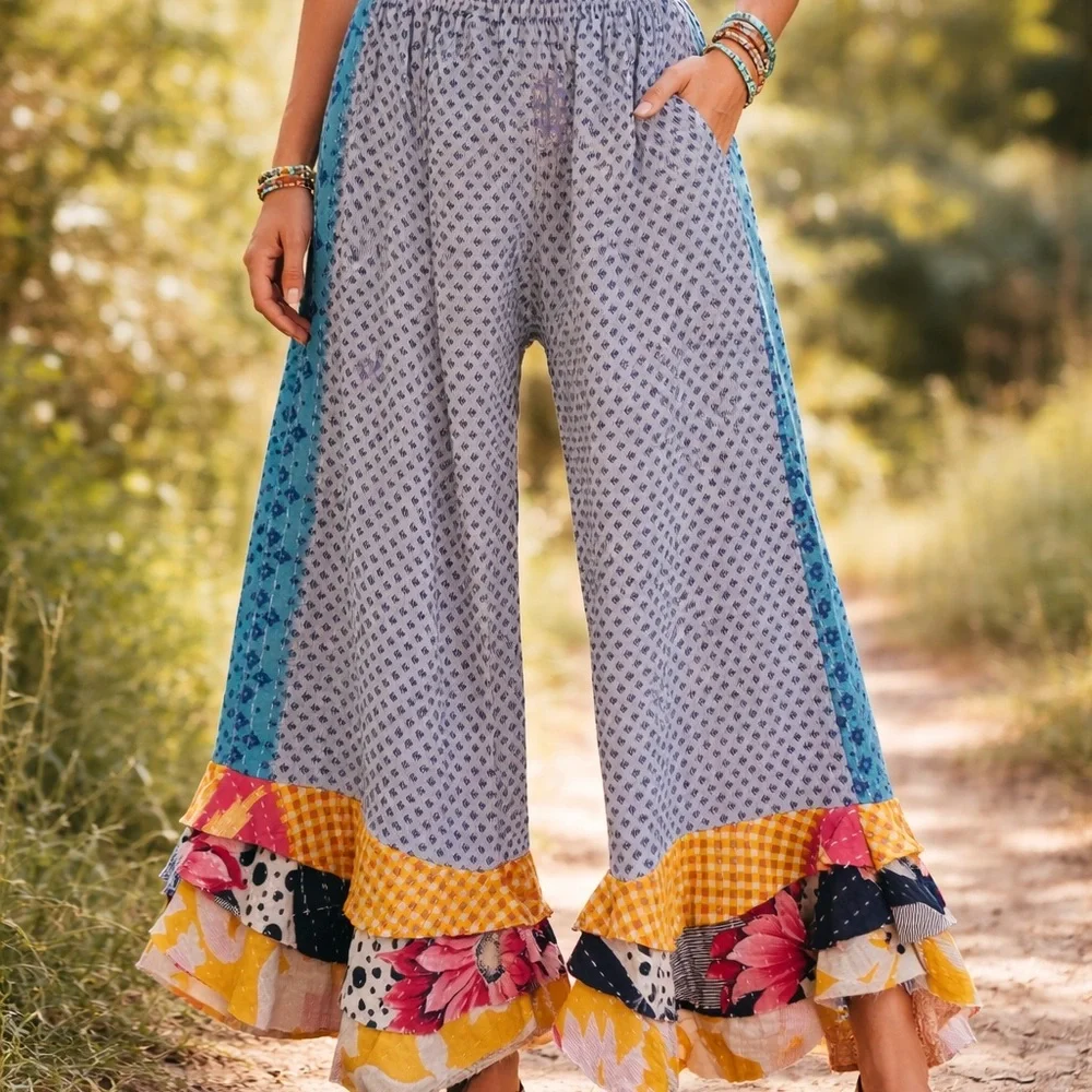 Jaded Gypsy Bohemian Patchwork Wide-Leg Pants